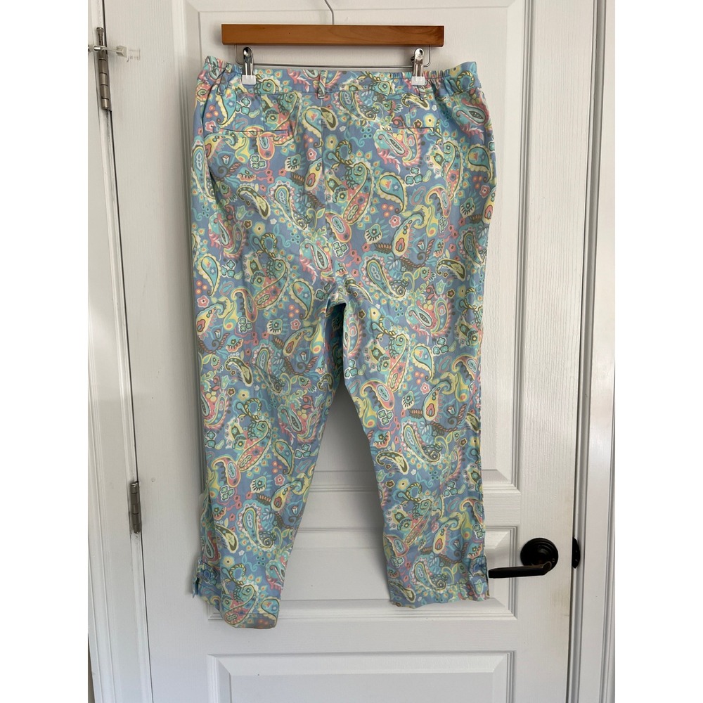 Talbots NWOT Perfect Crop Pant Womens Blue Pink Floral Cotton 18W Boho Coastal - Picture 8 of 10